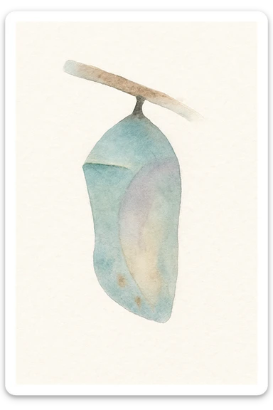 a butterfly cocoon, watercolor illustration, soft colors, delicate brush strokes sticker