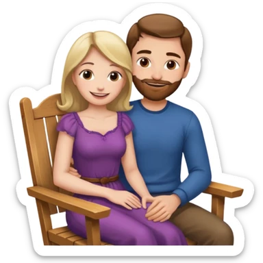 A woman sitting on a man's lap in a wooden chair face to face sticker