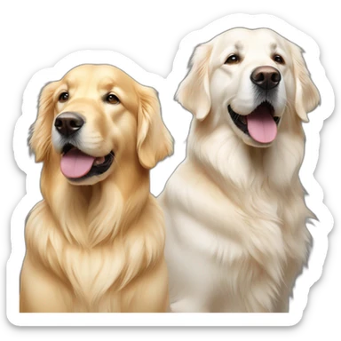 a pure white golden retriever, and a gold retriever side by side sticker