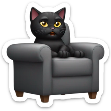 Angry Black cat sitting comfy in a armchair sticker