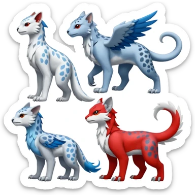 Trico-Snow-Leopard-Gryphon-Latias-Nargacuga-Silvally-fusion-creature (full body) sticker