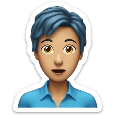 surprised woman with blue shirt sticker