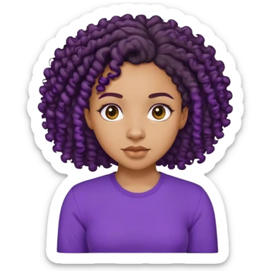 A lightskin black girl with 4a curls and purole shirt sticker