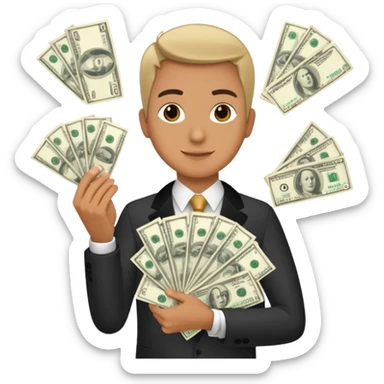 Add more cash flying around, bundles of US dollars, casino winnings vibe, lucky flight, jackpot feeling sticker