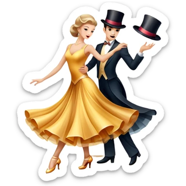 Humanless Icon for Ballroom Dancing: a pair of elegant dance shoes, a flowing dress, a top hat, and a dance floor spotlight. The icon should represent the elegance and atmosphere of ballroom dance, focusing on the iconic dance elements. Transparent background. sticker