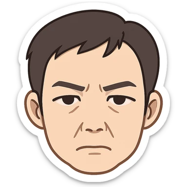 Create a cartoon emoji style head closely matching the person's facial features and expression, with a transparent background. sticker