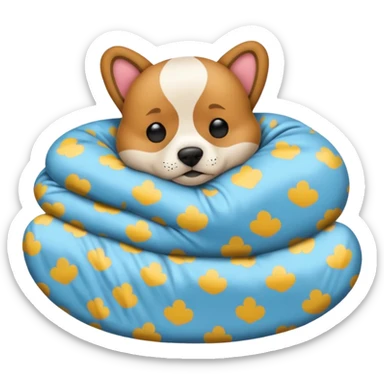 Quiero un emoji de un perro que esté durmiendo en su cama y tenga un pijama que pone ZZZ sticker