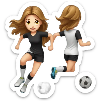 Caucasian girl with brown long hair running with a soccer ball wearing White short and black shorts sticker