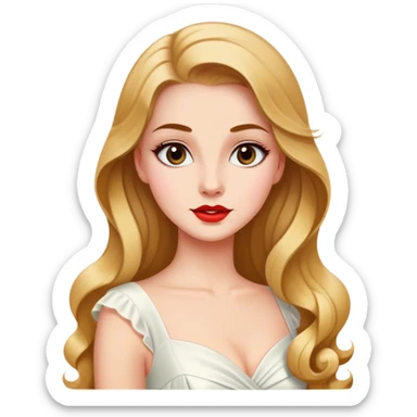 Beautiful woman in 1950’s woman fashion look, white dress, long hair sticker