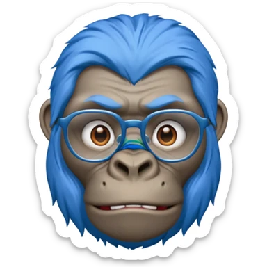 blue haired gorilla head with glasses, no text, facing slightly right sticker