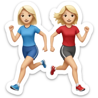 I want 2 women holding hands running in same direction, one is brunette, one is blonde sticker