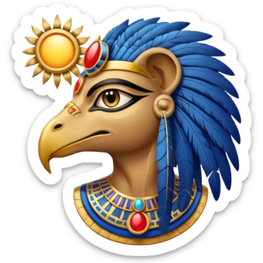 An emoji of the Egyptian god Ra. He has a falcon's head and wears a sun disk on top, with a solemn expression.

 sticker
