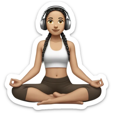 pale girl with dark brown braids doing sitting yoga pose with headphones on listening to musik  sticker