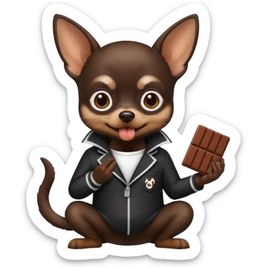 black chihuahua with white and black prison suit with chocolate in its mouth sticker