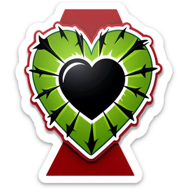 Black heart with green thorns wrapped aorund it sticker