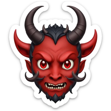 devil emoji in gothic palette with dark red and black colors, ornate horns, elegant and sinister expression, moody atmosphere sticker