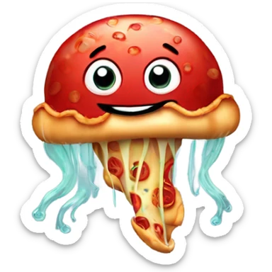 A jellyfish delivering a pepperoni pizza sticker