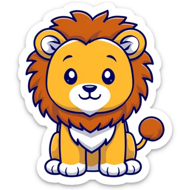 cute cartoon lion with fluffy mane sticker