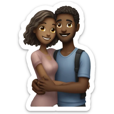 A guy and a girl hugging by the sea sticker