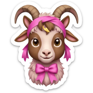 brown goat with pink ribbon pookie sticker