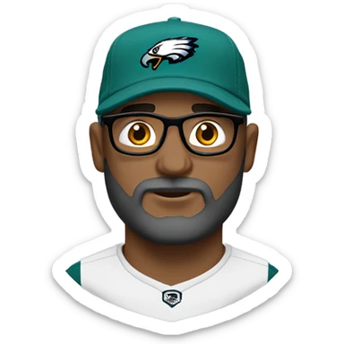 Bald guy black and grey beard Philly eagles cap and shirt thin frame glasses   sticker