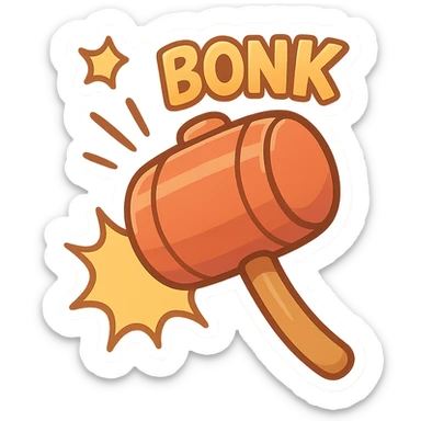 playful 'bonk' hammer, cartoon style, fun and bold, suitable for Discord emoji sticker