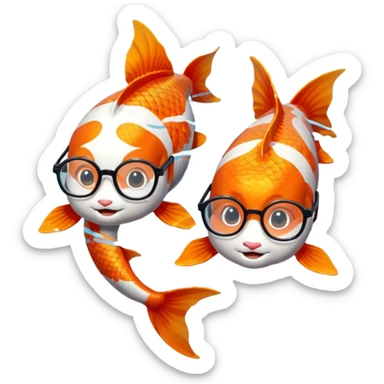 Two "koi" fishes male and female, wearing glasses. sticker