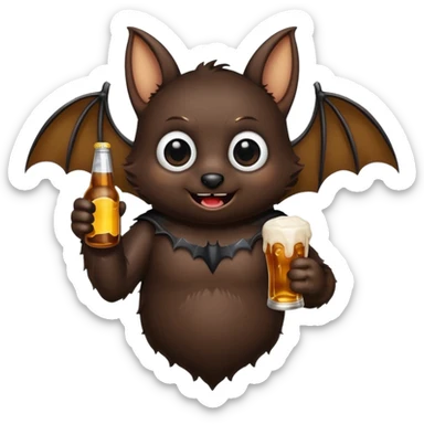 black bat drinking beer sticker
