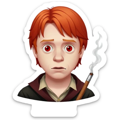 Ron Weasley smoking a blunt with red eyes sticker