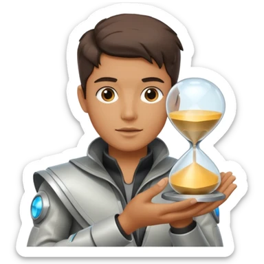 future Explorer with futuristic sandglass sticker