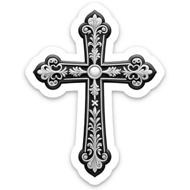 a black and white detailed cross sticker