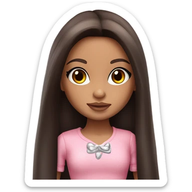 Hyper realistic bratz doll brunette blushing in love sticker