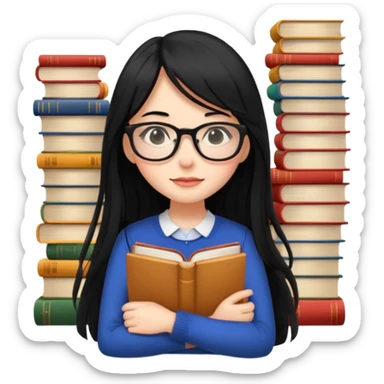 lecture girl with fringe long black color hair with lots of books sticker