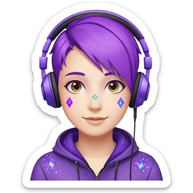 glitter purple gamer non-binary happy purple hair sticker