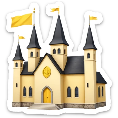 simple magic school, white background, magic school, black roof, with a big flag, big flag on a roof, big yellow flag, white school sticker