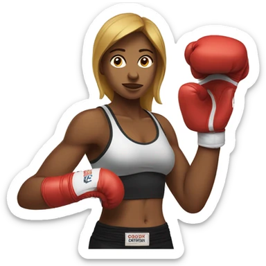 A female boxer with boxing gloves and having a six pack. sticker