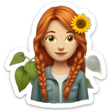 red-haired girl with a sunflower sticker