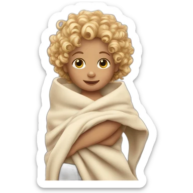 Curly haired blonde toddler holding blanket sticker