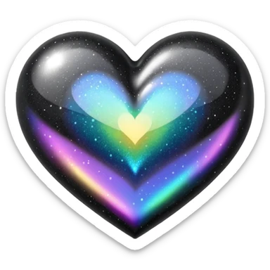 Black rainbow glitter heart  sticker