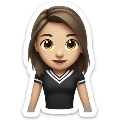 Short girl with long brown hair in black and white cheerleading uniform with brown eyes and long eyelashes  sticker