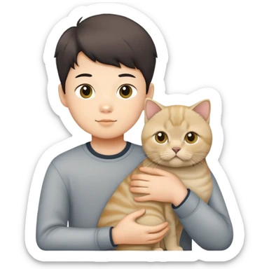 Chinese boy holding a british shorthair golden sticker