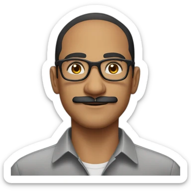 a light skin Pakistani man, wearing round glasses, short moustache, slicked black hair, collared shirt  sticker