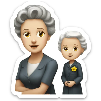 marie curie with little dother irene sticker