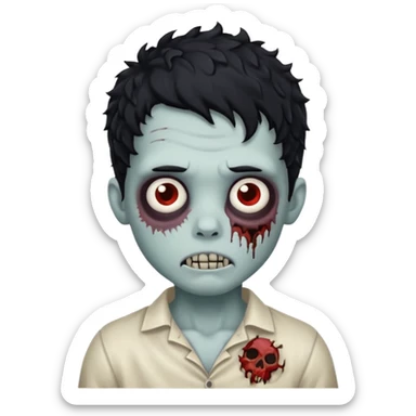 curly black hair zombie boy with stitches emoji sticker