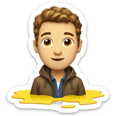 guy brown hair standing in a yellow puddle  sticker