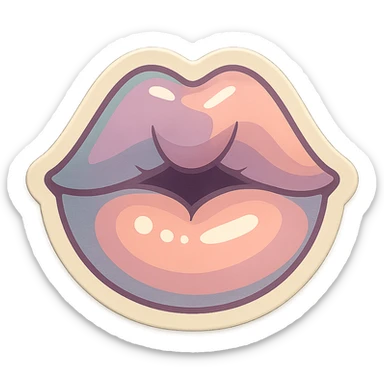 lips with slightly open mouth kissing the screen as if kissing the viewer, retro stickers style, thin clean contours, soft rounded shapes, pastel palette #98B5BC, #B5B3C1, #C9A3C9, #E4C0CA, #F7DCD1, #F7C0AA, detailed shadows and highlights, soft lighting, transparent background, no decorative elements sticker