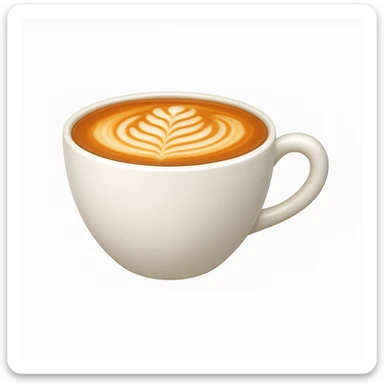 Create a cappuccino cup emoji exactly like the reference image but without the face. The cup should be white with latte art on top, smooth and shiny, with a subtle highlight added, in the style of iOS emojis. sticker