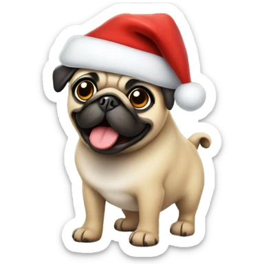 A pug in Santa Claus hat sticker
