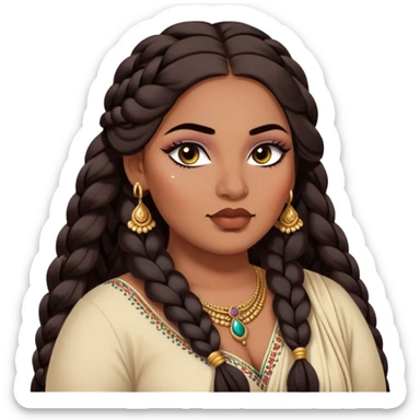 big plus size, medium deep skin, long braided hair, baddie,pretty, makeup, lipgloss, black eyeliner, loose dupatta, indian
 sticker