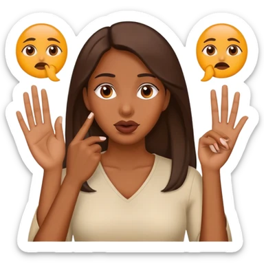 Oops gesture with hand covering mouth, then three female symbols in a row sticker